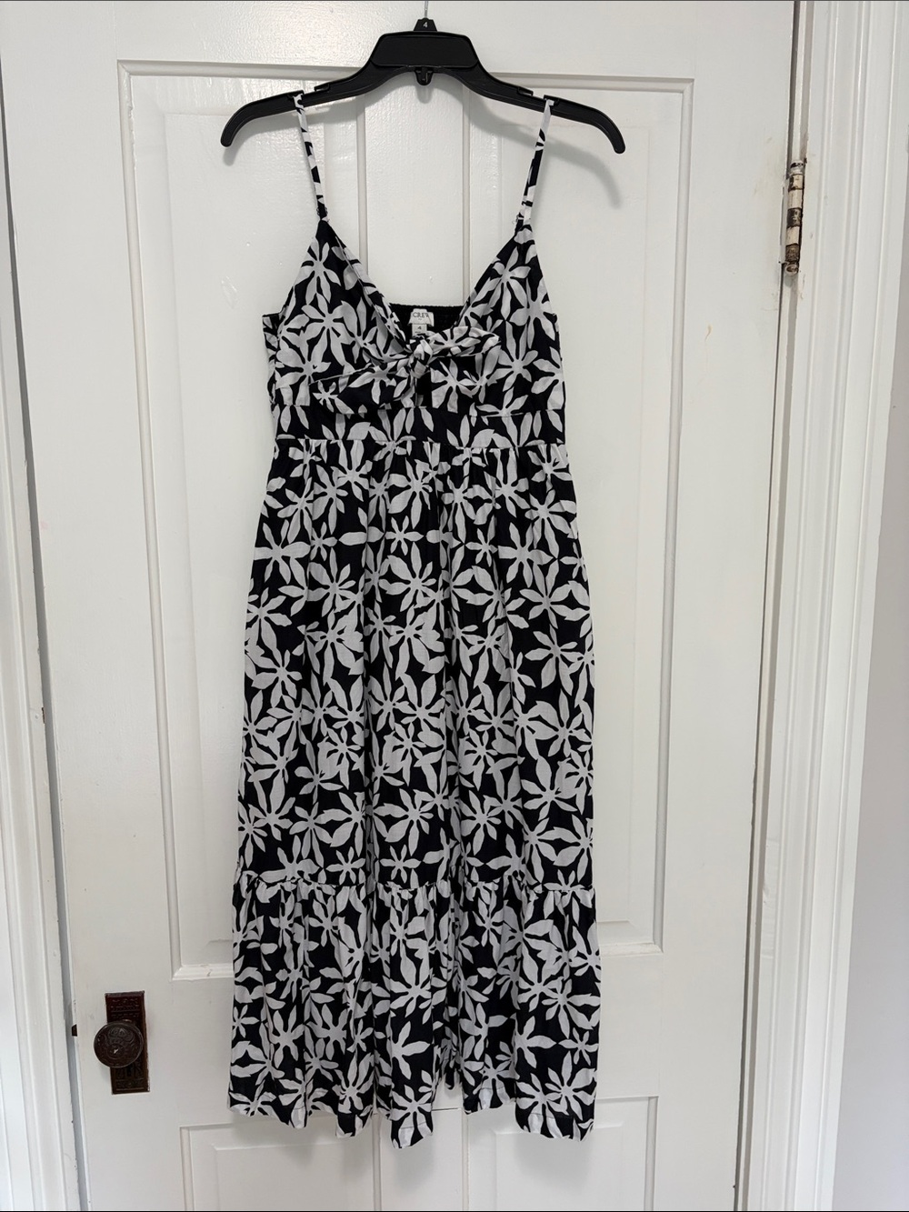 J. Crew Black and White Floral Spaghetti-Strap Maxi Dress
